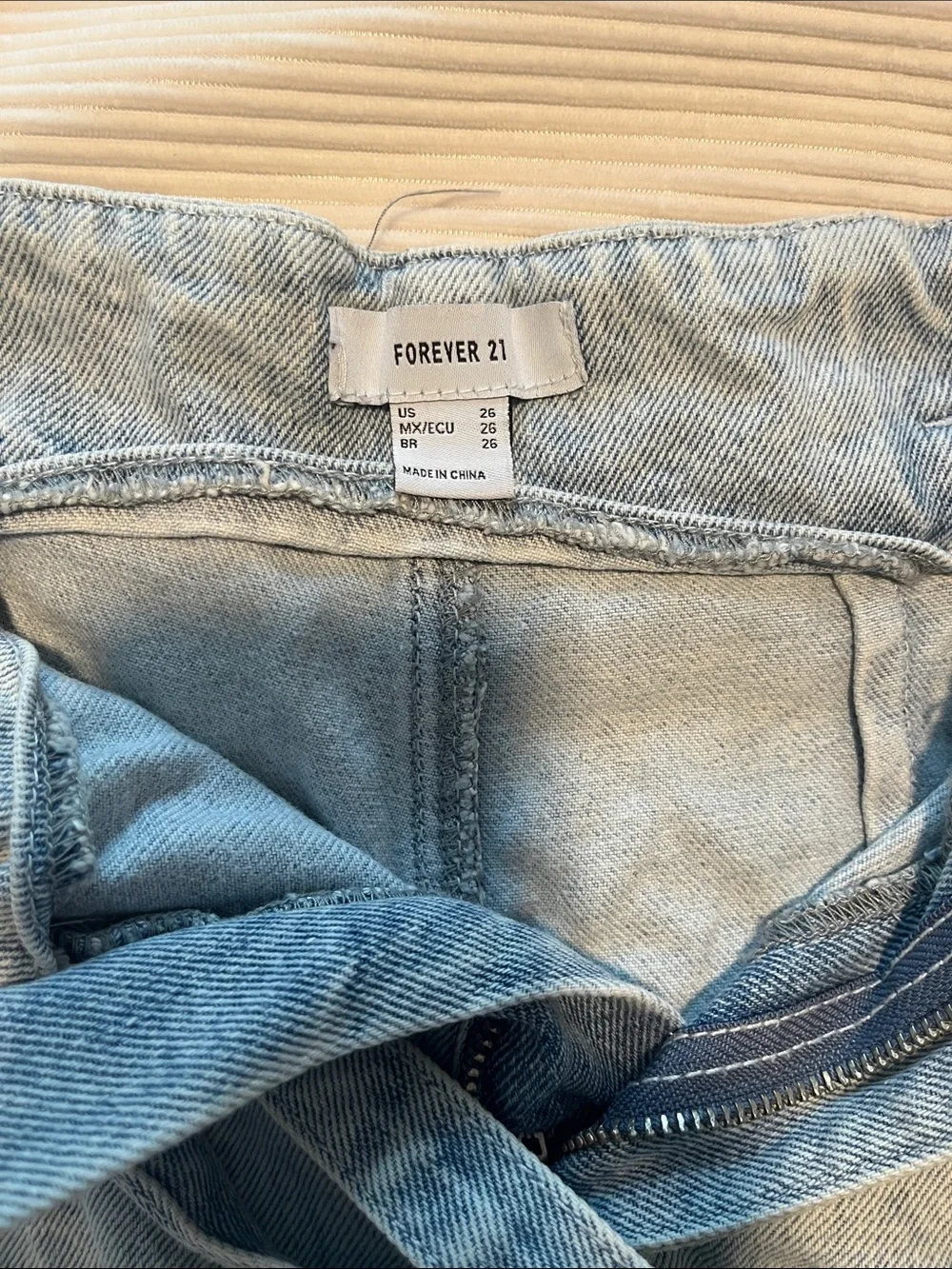 Forever 21 Light Wash Denim Paperbag Shorts with Tie